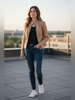 Danier Light Tan Soft Leather Jacket with Gold Hard-wear